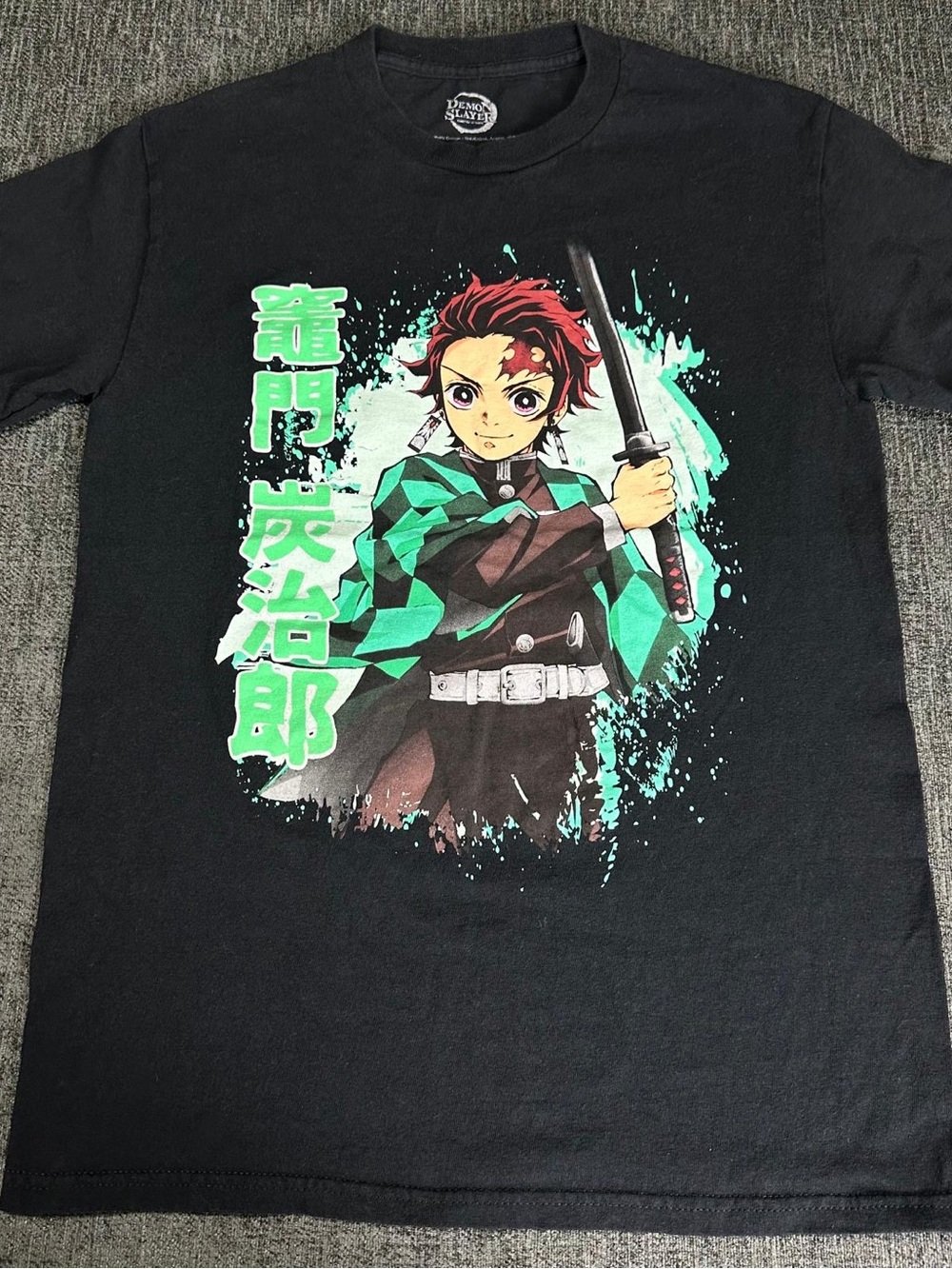 Demon Slayer Tanjiro Kamado Black Graphic Cotton T-Shirt Size S Anime Unisex